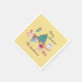 Serviette En Papier Joyeux Noël Chien Ice Patinage Nom Pastel Jaune (Coin)