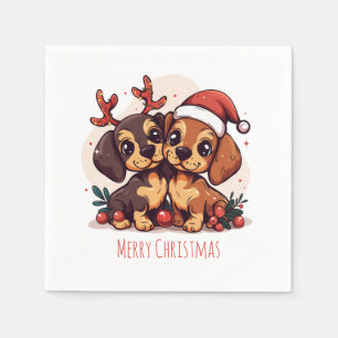 Serviette En Papier Joyeux Noël Chiens Dachshund