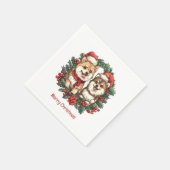 Serviette En Papier Joyeux Noël Chiens Poméraniens Mistletoe Wreath (Coin)