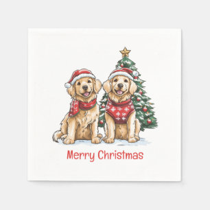 Serviette En Papier Joyeux Noël Chiens Retriever dorés