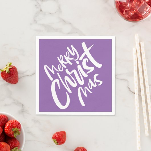 Serviette En Papier Joyeux Noël chrétien Lettres Purp Religieux (En situation)