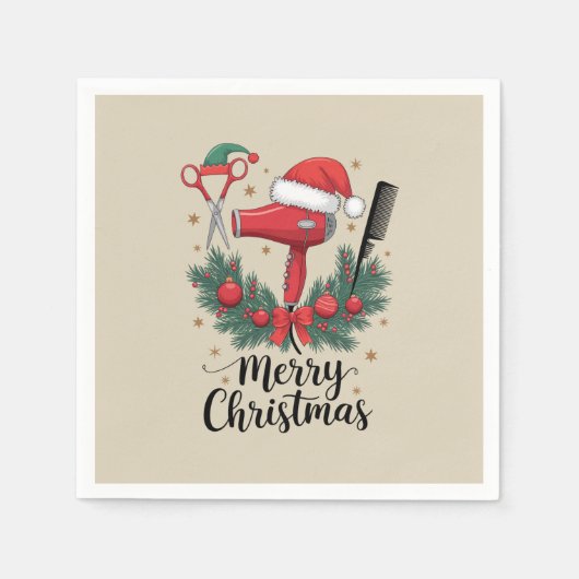 Serviette En Papier Joyeux Noël coiffeur coiffeur Xmas coiffure (Devant)