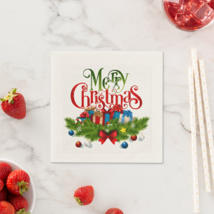 Serviette En Papier Joyeux Noël, conception colorée,