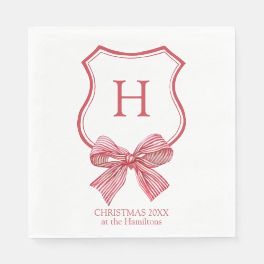 Serviette En Papier Joyeux Noël Coquette Bow Monogramme (Devant)