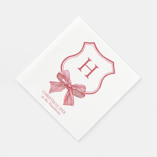 Serviette En Papier Joyeux Noël Coquette Bow Monogramme (Coin)