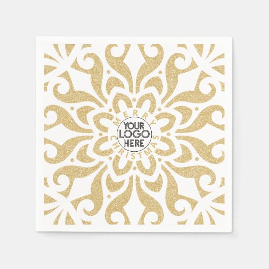 Serviette En Papier Joyeux Noël d'affaires logo Snowflake Gold (Devant)