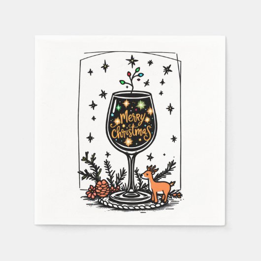 Serviette En Papier Joyeux Noël dans un verre de vin (Devant)