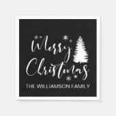 Serviette En Papier Joyeux Noël d'arbre noir blanc personnalisé modern (Devant)