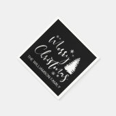 Serviette En Papier Joyeux Noël d'arbre noir blanc personnalisé modern (Coin)