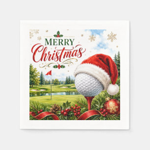 Serviette En Papier Joyeux Noël de golf avec balle de golf avec chapea