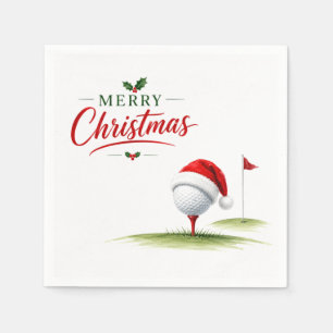 Serviette En Papier Joyeux Noël de golf avec balle de golf avec chapea