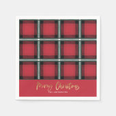 Serviette En Papier Joyeux Noël de l'écriture or tartan rouge (Devant)