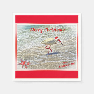 Serviette En Papier Joyeux Noël de Sanibel Island FL White Ibis