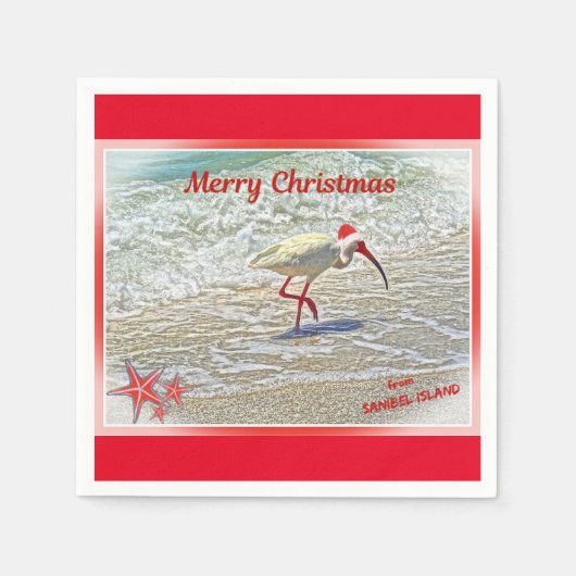 Serviette En Papier Joyeux Noël de Sanibel Island FL White Ibis (Devant)