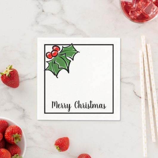 Serviette En Papier Joyeux Noël des baies feuilles (En situation)
