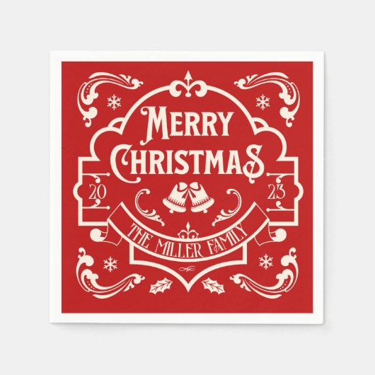 Serviette En Papier Joyeux Noël design vintage (Devant)
