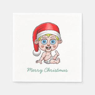 Serviette En Papier Joyeux Noël du jeune Père Noël