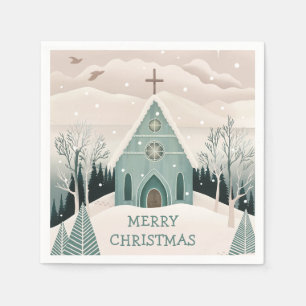 Serviette En Papier Joyeux Noël   Église religieuse des Fêtes d'hiver