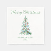 Serviette En Papier Joyeux Noël Elégant Aquarelle Arbre vert (Devant)