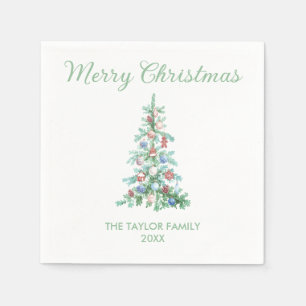 Serviette En Papier Joyeux Noël Elégant Aquarelle Arbre vert