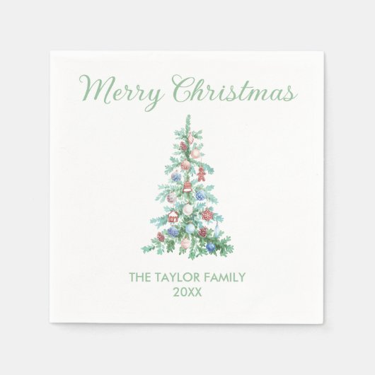 Serviette En Papier Joyeux Noël Elégant Aquarelle Arbre vert (Devant)