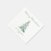 Serviette En Papier Joyeux Noël Elégant Aquarelle Arbre vert (Coin)