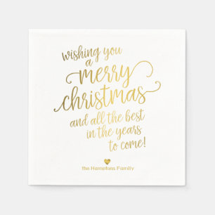 Serviette En Papier Joyeux Noël Élégante Gold Calligraphie Vacances