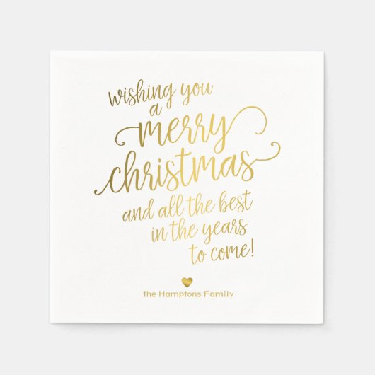 Serviette En Papier Joyeux Noël Élégante Gold Calligraphie Vacances (Devant)