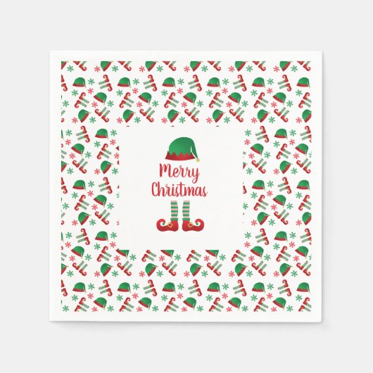 Serviette En Papier Joyeux Noël Elf Motif Red Green (Devant)