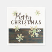 Serviette En Papier Joyeux Noël en bois rustique Fêtes de neige (Devant)
