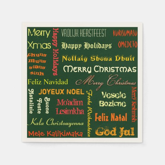 Serviette En Papier Joyeux Noël en différentes langues (Devant)