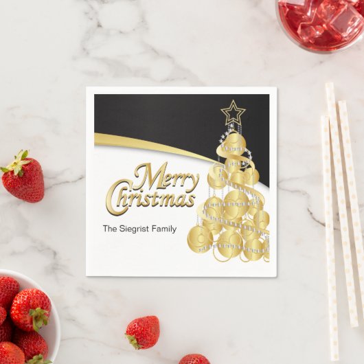 Serviette En Papier Joyeux Noël en Noir & Or (En situation)