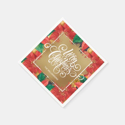 Serviette En Papier Joyeux Noël en or Poinsettia (Coin)