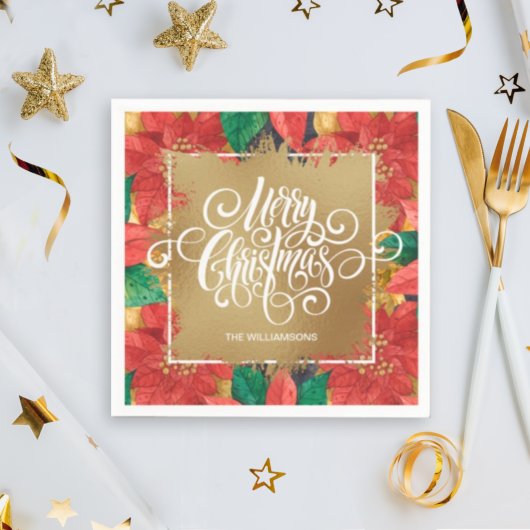Serviette En Papier Joyeux Noël en or Poinsettia
