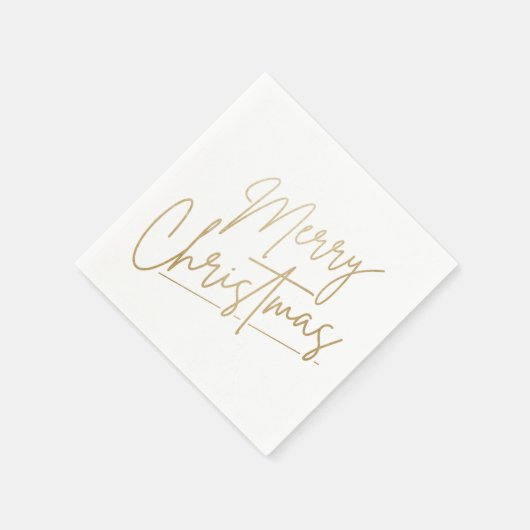 Serviette En Papier Joyeux Noël en or sur des serviettes blanches (Coin)