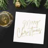 Serviette En Papier Joyeux Noël en or sur des serviettes blanches