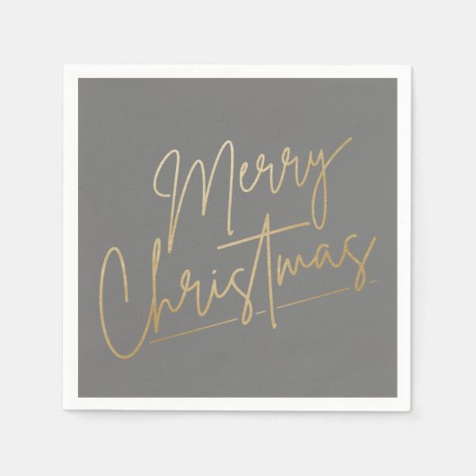 Serviette En Papier Joyeux Noël en or sur des serviettes gris (Devant)