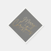 Serviette En Papier Joyeux Noël en or sur des serviettes gris (Coin)