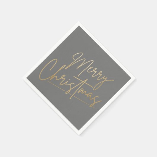 Serviette En Papier Joyeux Noël en or sur des serviettes gris (Coin)