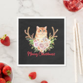 Serviette En Papier Joyeux Noël et chat (En situation)