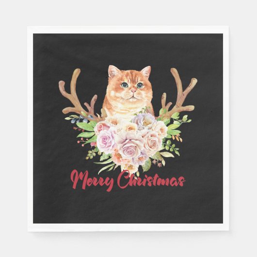 Serviette En Papier Joyeux Noël et chat (Devant)