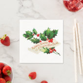 Serviette En Papier Joyeux Noël et Joyeux Nouvel An Holly (En situation)