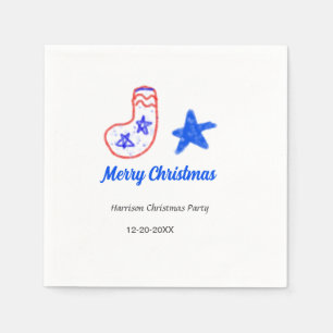 Serviette En Papier Joyeux Noël étoile bleue chaussettes rouges nom da