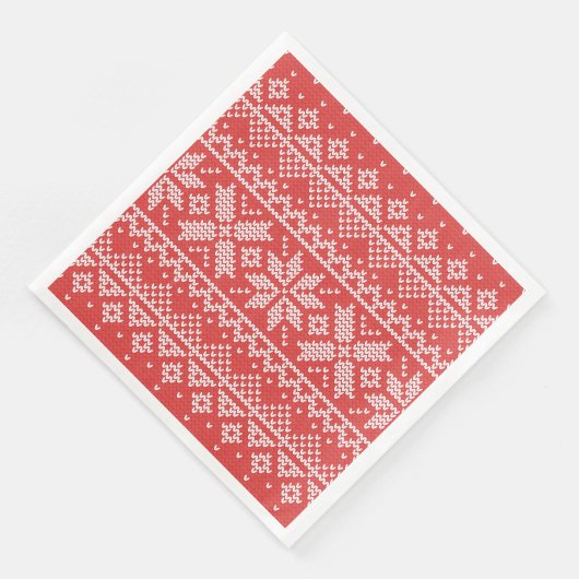 Serviette En Papier Joyeux Noël Fair Isle Snowflakes Blanc & Rouge (Coin)