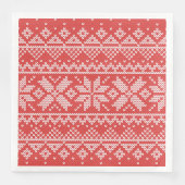 Serviette En Papier Joyeux Noël Fair Isle Snowflakes Blanc & Rouge (Devant)