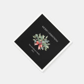 Serviette En Papier Joyeux Noël Famille Aquarelle Verdure Noir (Coin)