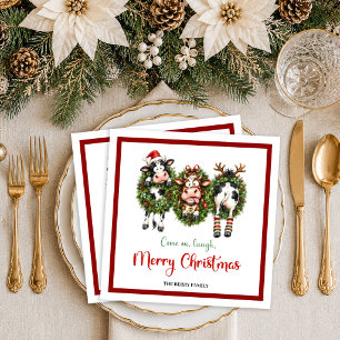 Serviette En Papier Joyeux Noël fantaisiste vache aquarelle Noël