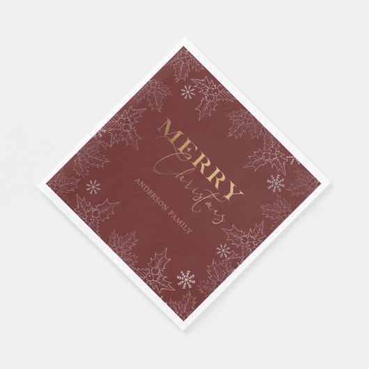 Serviette En Papier Joyeux Noël Faux Foil Élégant Script Monogramme (Coin)