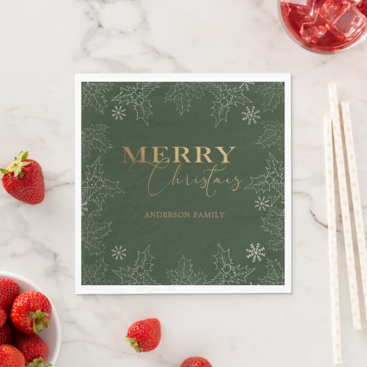 Serviette En Papier Joyeux Noël Faux Foil Élégant Script Monogramme (En situation)