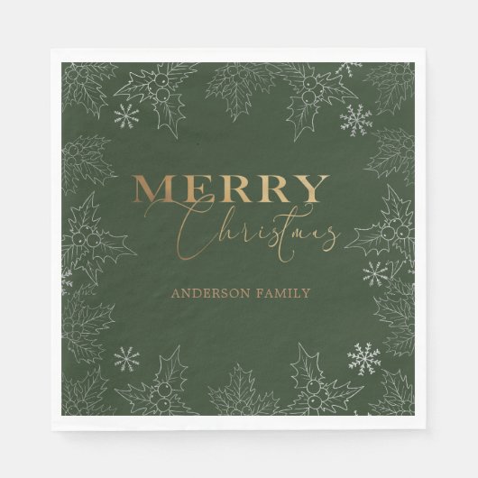 Serviette En Papier Joyeux Noël Faux Foil Élégant Script Monogramme (Devant)